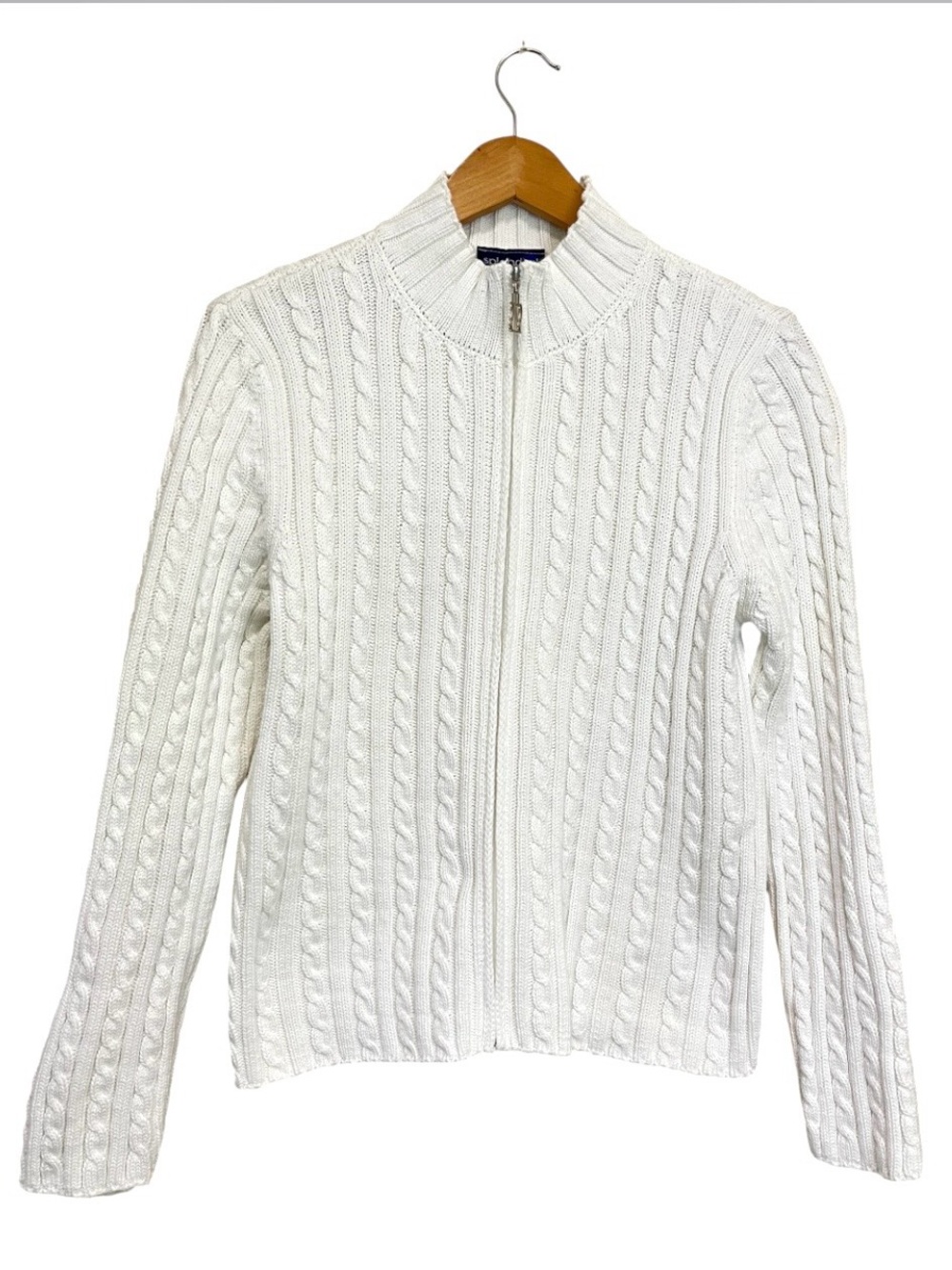 Vintage Splendor! Cotton Cable-Knit Zip-Front Sweater - Made in Canada 🇨🇦